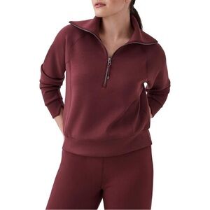 Spanx AirEssentials Half Zip Spice Burgundy Size Medium NWT